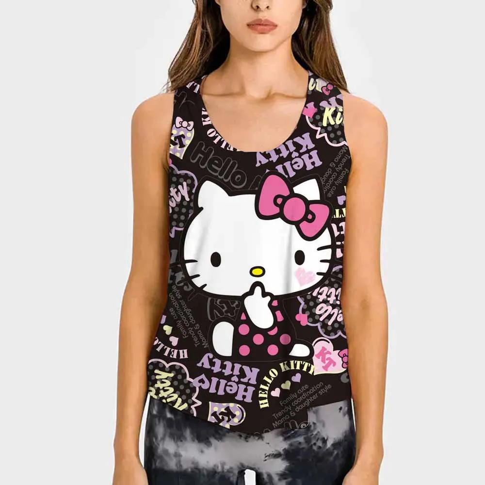 

Японский стиль Sanrio Hello Kitty, милая футболка, модный короткий жилет, футболка, топ Y2K, женские новые летние майки 2025 года