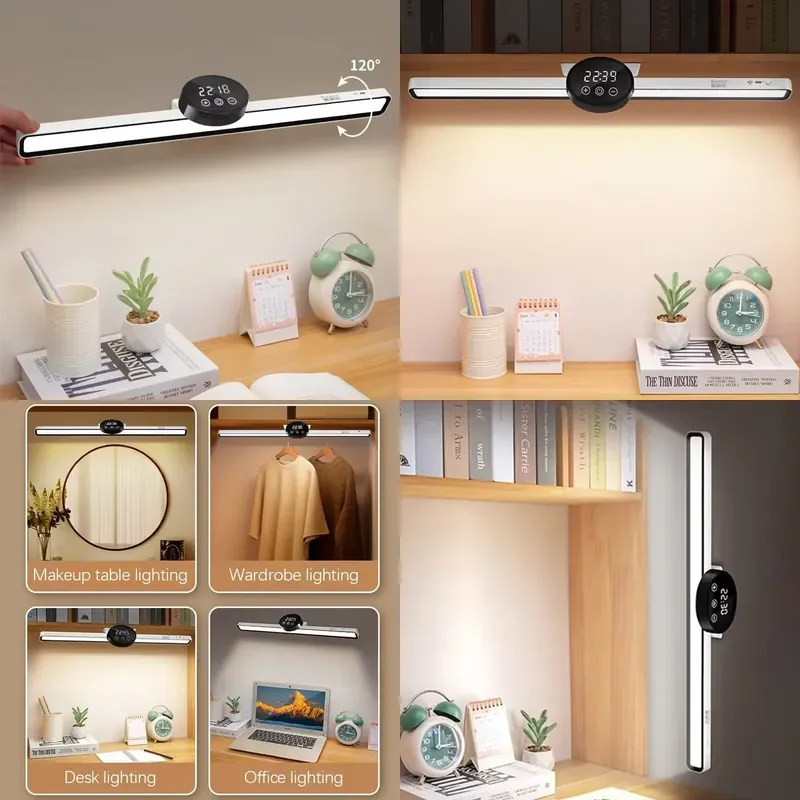 Reading Lamp Hanging Magnetic Clock Table Lamp LED USB Rechargeable Stepless Dimming Cabinet Closet Desk Wardrobe Night Light