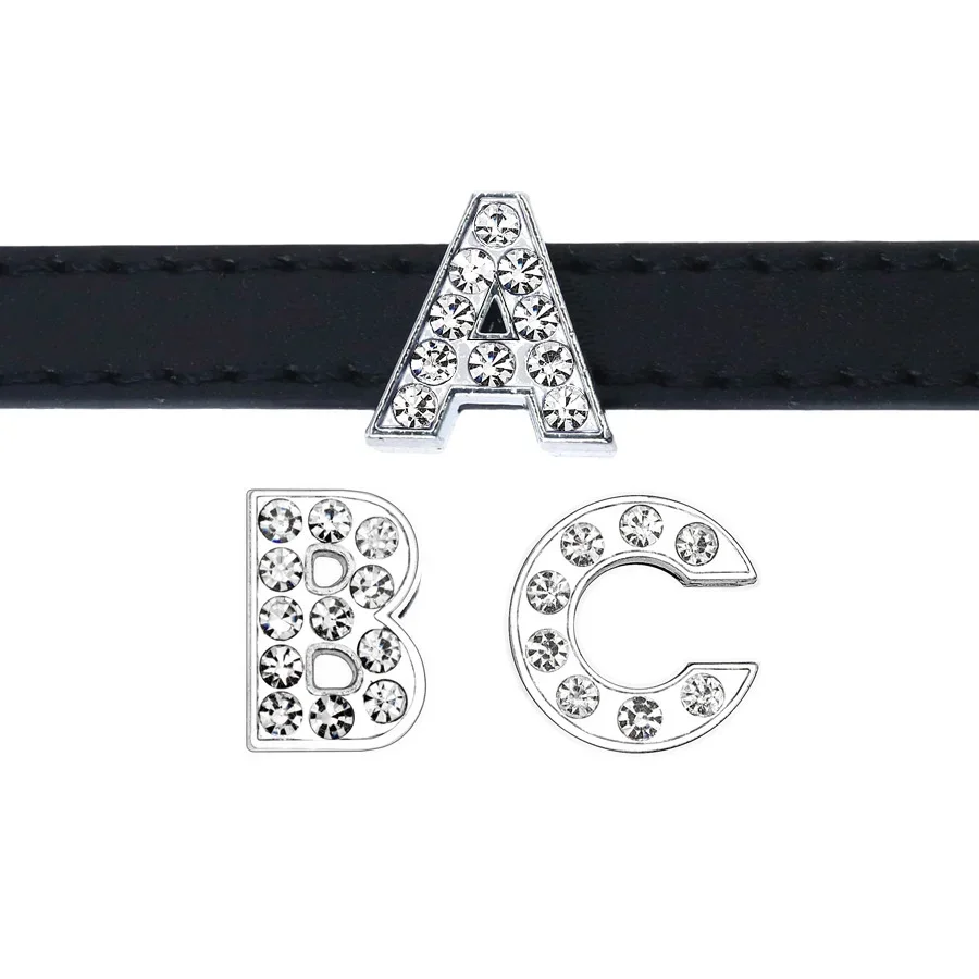 Atacado 10mm strass slide carta encantos para fazer jóias pulseira feminina alfabeto A-Z coleira para animais de estimação colar diy acessórios