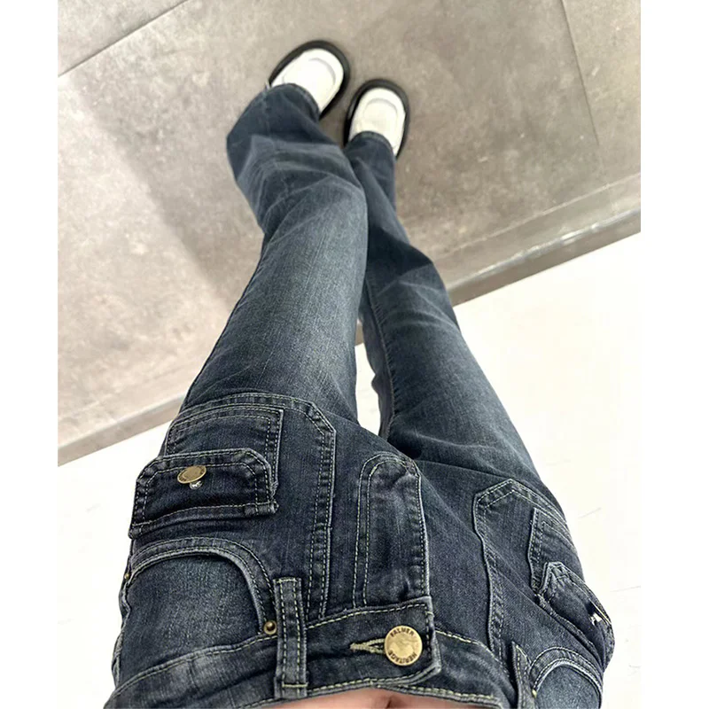 

Retro American Blue Flared Jeans High Waist Slimming Autumn Winter Tall Extended Hoof Pants High Street Trend INS