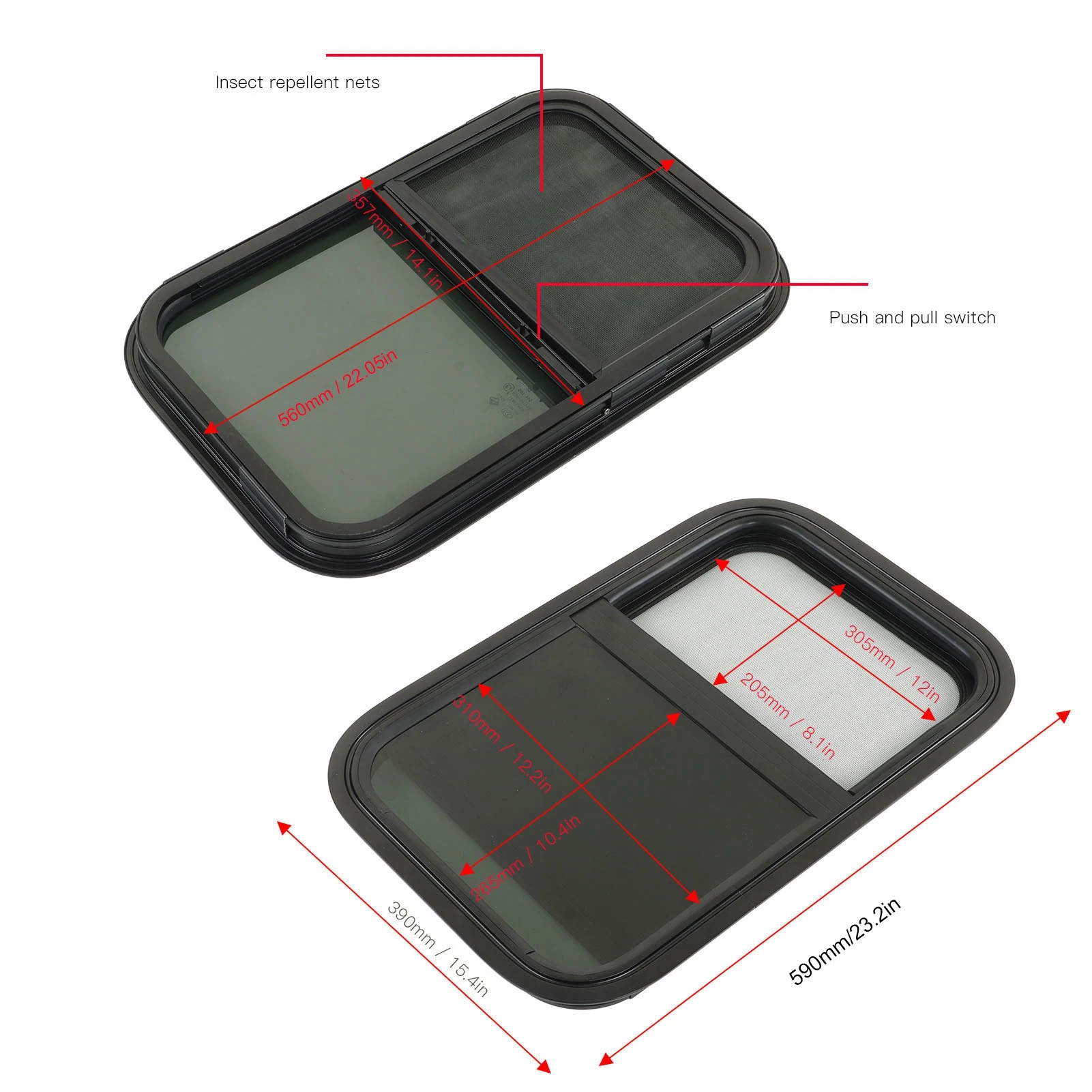نافذة RV 590x390 مللي متر زجاج مقسى ملون عمودي أفقي منزلق لمقطورات المعسكر ومركبات البناء #4
