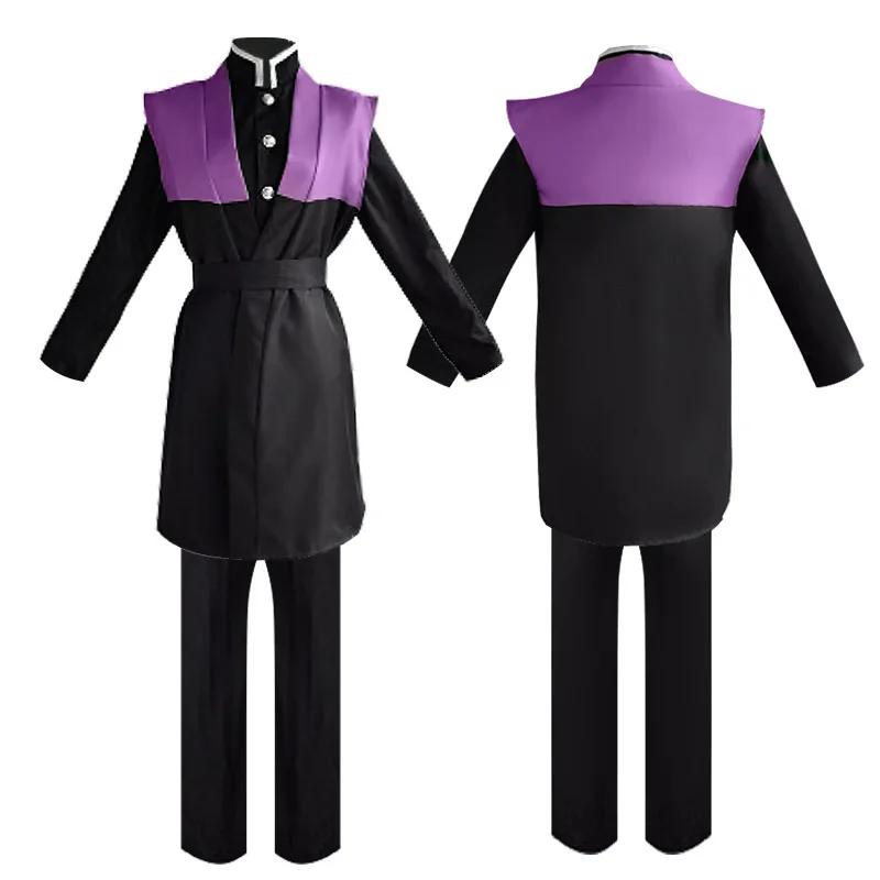 

Genya Shinazugawa Cosplay Costume Demon Uniform Black Purple Patchwork Full Set Halloween Carnival Party Outfit for Men