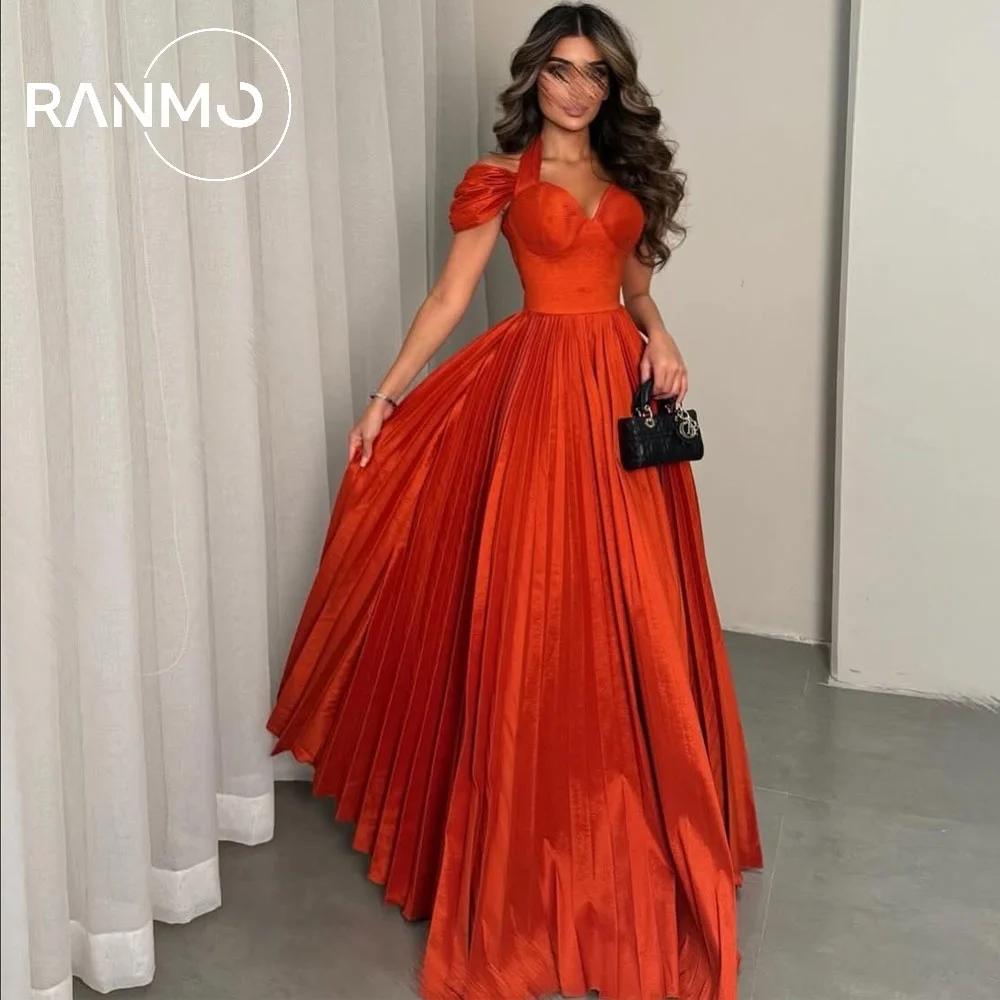 Ranmo 2026 Orange Mermaid Wedding Party Dress Halter Satin Sexy Pleat New Evening Dress فساتين سهرات Customized 2025