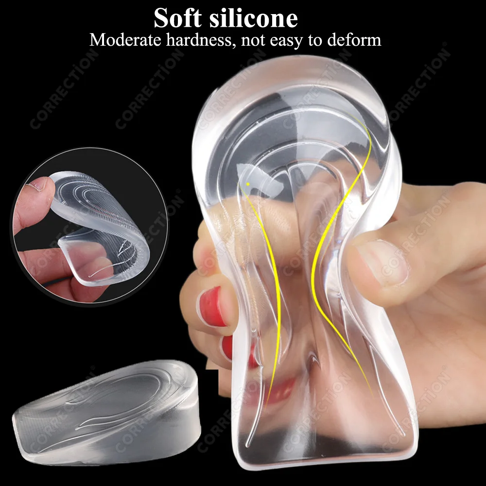 Correção 1cm 2cm 3cm silicone gel altura aumentar palmilhas para sapatos pés planos arco apoio palmilha ortopédica aumentar a almofada de elevação