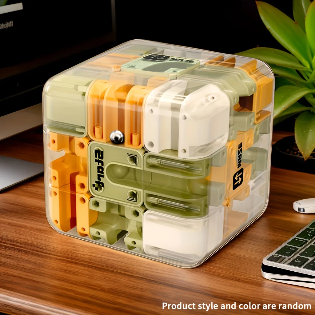 3D Maze Cube Puzzle Toy with Beads - Spatial Awareness & Problem-Solving Game, Enhances Concentration & Critical Thinking Skills