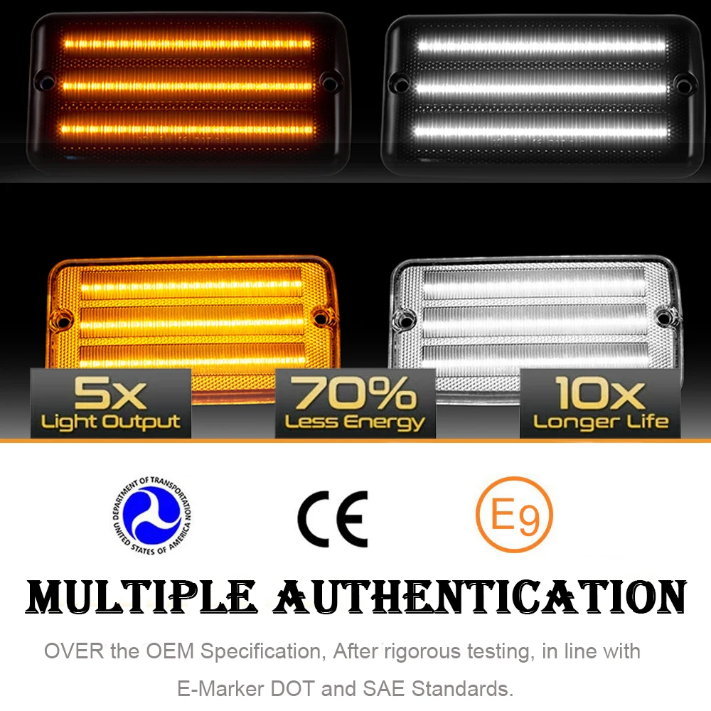 Smoked Lens Front Bumper LED Side Marker Turn Signal Light for Jeep Wrangler TJ 1997-2006 Dynamic Amber DRL White