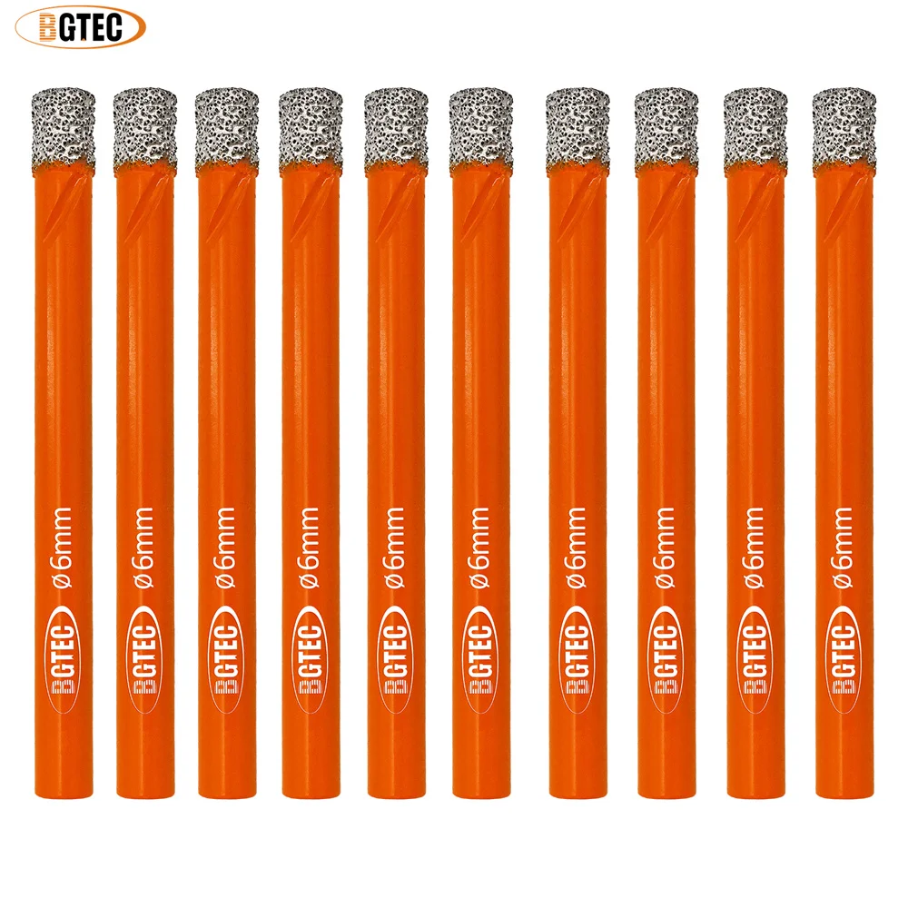 

BGTEC 10pcs/set 6mm Round Shank Diamond Drill Bits Ceramic Tile Granite Marble Masonry Dry Working Vacuum Brazed Drilling Bits