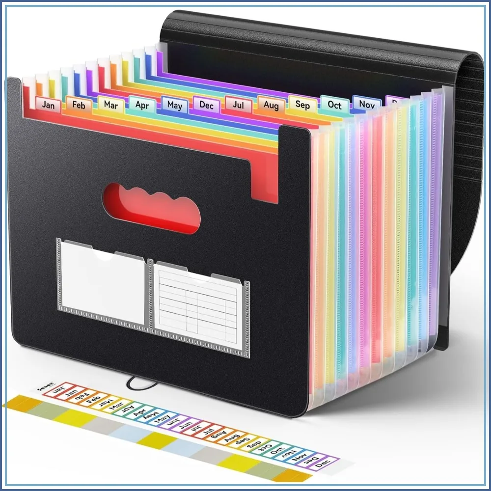 

13 Pocket Expanding File Folder, Monthly Bill Organizer, Letter A4 Size Document Holder with Labels