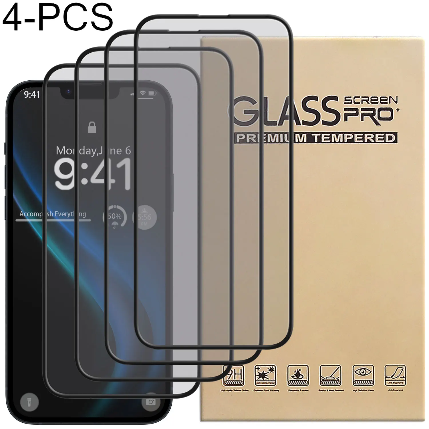 

4Packs Clear Glossy Transparent Tempered Glass Film Case Friendly Screen Protector For iPhone 14/14 Pro/14 Pro Max/14 Plus