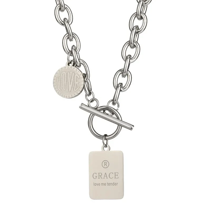 قلادة جديدة من الفولاذ التيتانيوم، قلادة حروف من قطعة واحدة للسيدات، إكسسوار سلسلة الترقوة، سلسلة سترة