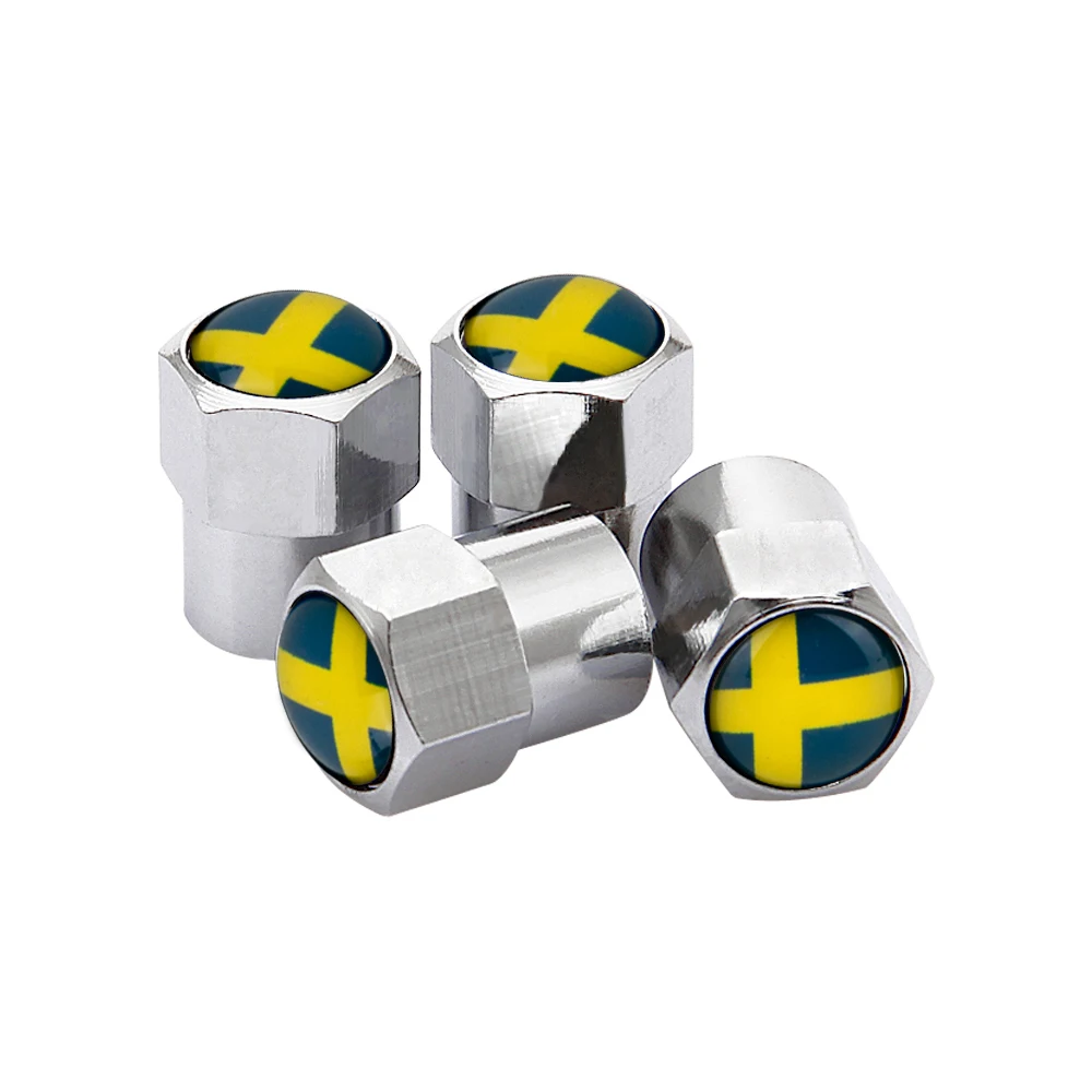 4PCS Sweden Flag Car Wheel Tire Valve Caps Tyre Stem For Volvo Skoda BMW Subaru Toyota Honda Volkswagen Ford Hyundai Nissan