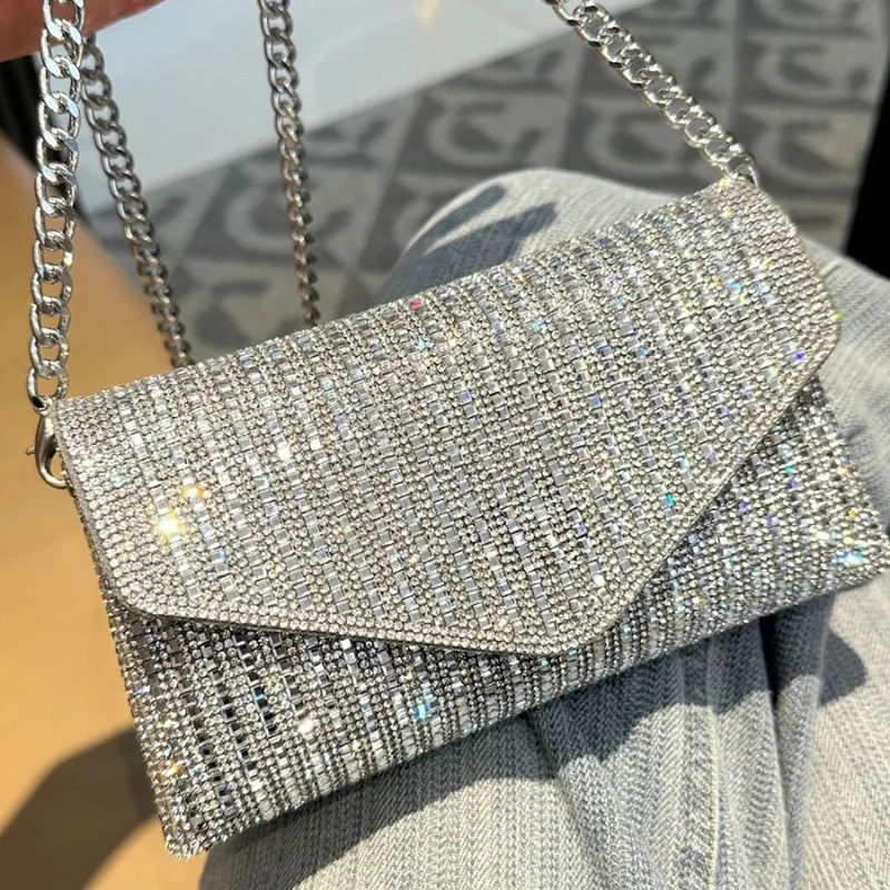 

New diamond chain small square bag shoulder envelope crossbody bag party mini dinner bag daily dating purse flap handbag sac