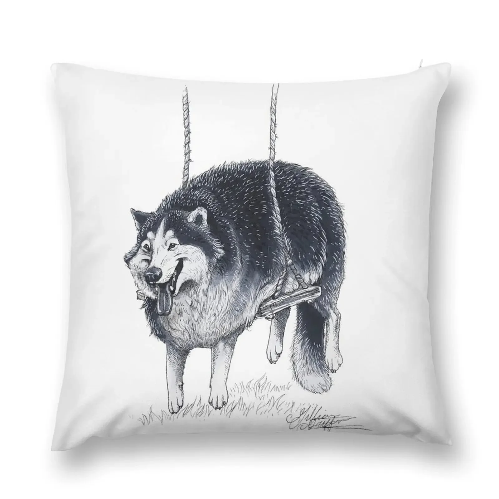 Chonky Husky on a Swing Throw Pillow Sofa Cover Sofa Cushions Covers pillow