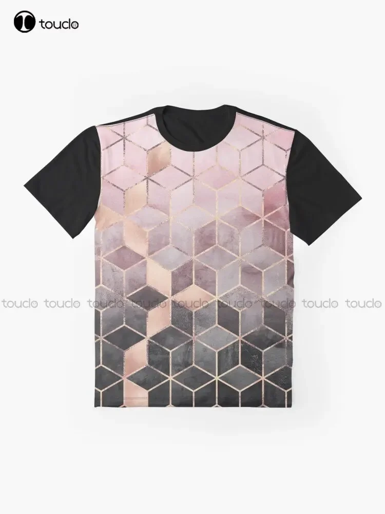 Pink And Grey Gradient Cubes Graphic T-Shirt Custom Aldult Teen Unisex Digital Printing Tee Shirts Custom Gift Xxs-5Xl