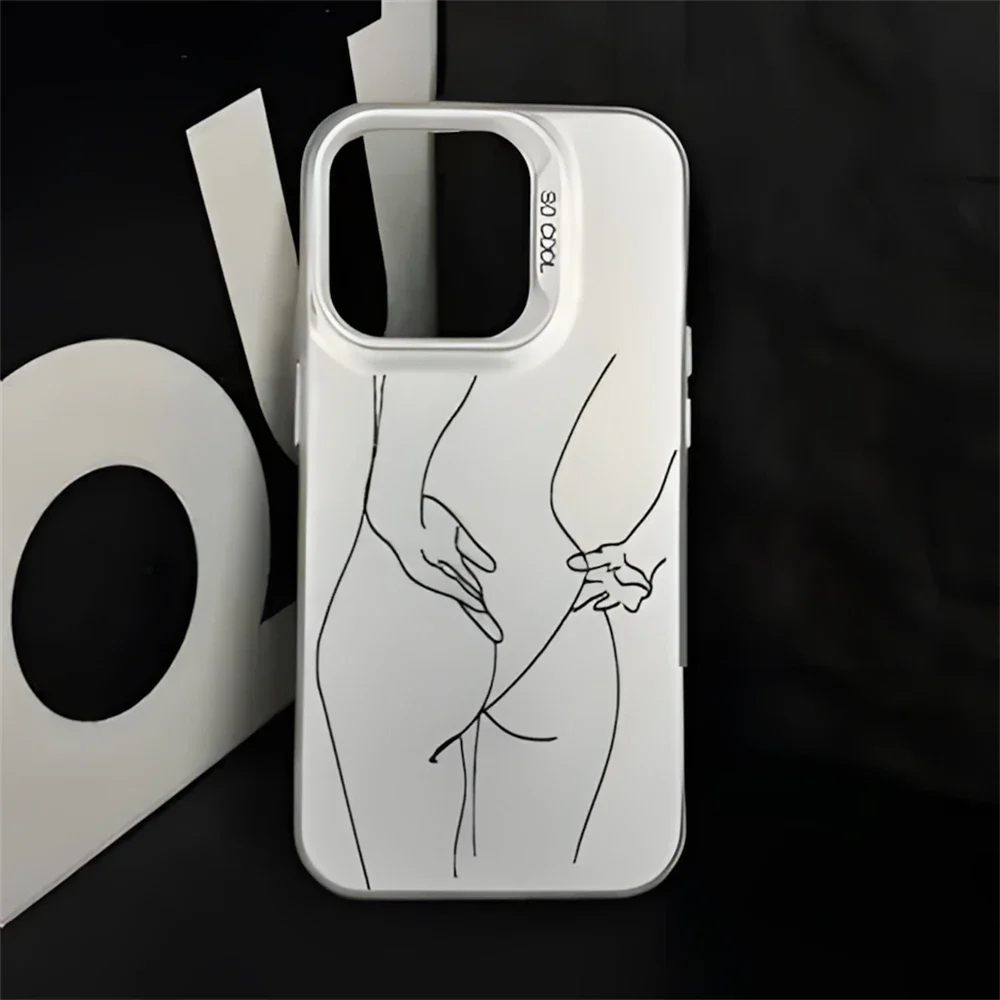 Sexy Girl Butt Geometric Line Case for iPhone 16 11 12 13 mini 14 15 Pro Max XR 8 Plus Hot Female Ass Hard Plastic Laser Cover