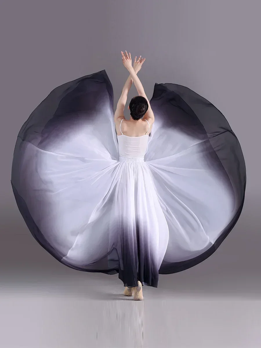 Gradient Color Modern Red Ballet Skirt Women Chiffon Adult Flamenco Skirt Long Women Ballroom Women Classical dance Skirt