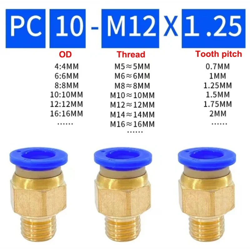 10/50/100pcs PC pneumatic fitting Quick Air Connectors M5 M6 M8 M10 M12 M14 M16 M20 Metric Male Thread Air Pipe Push In