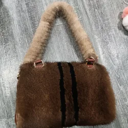 Genuine Mink Fur Bag Strap Replacement Winter Warm Knitted Real Mink Fur Handbag Shoulder Straps Bag Accessories Shoulder Belt