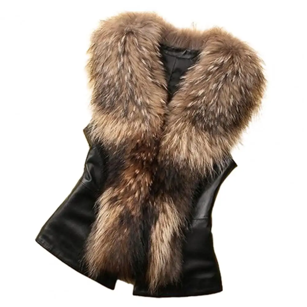 

Однотонная куртка без рукавов, легкий меховой жилет, стильная женская байкерская куртка из искусственной кожи с воротником из искусственного меха для A
