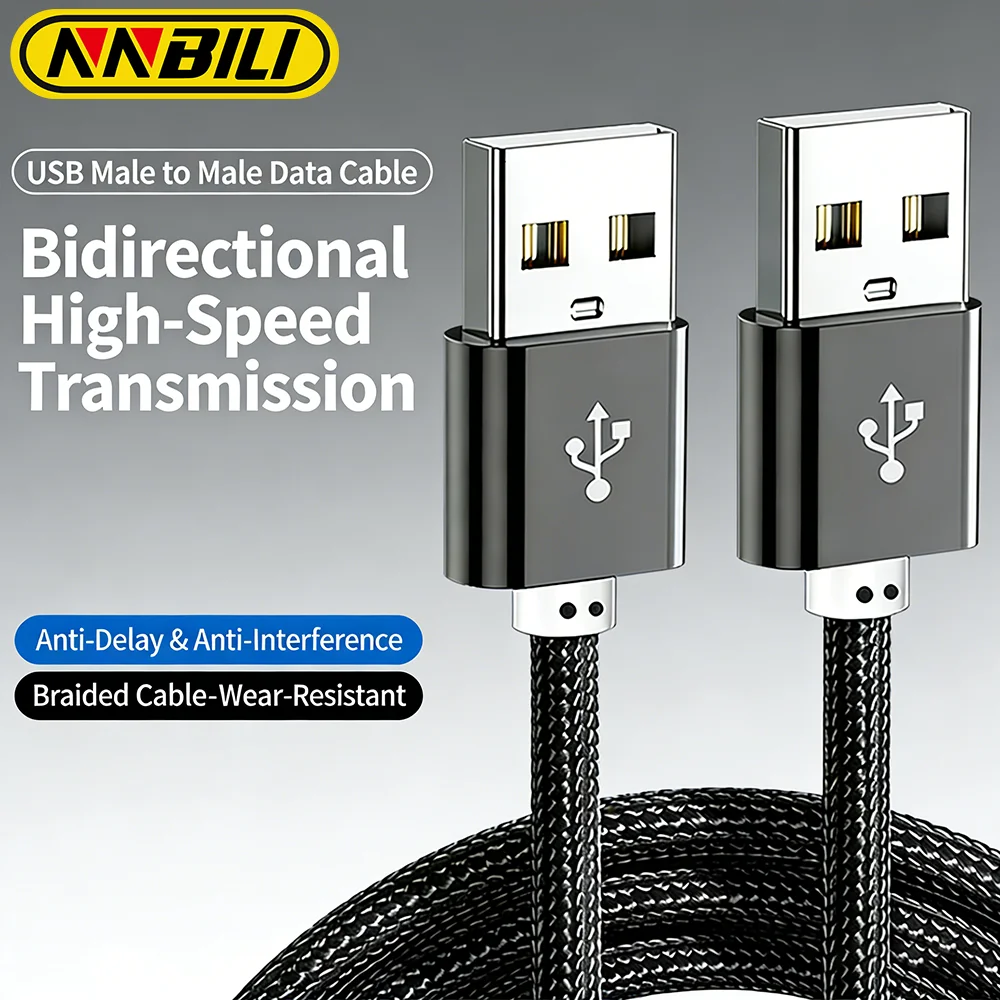 NNBILI USB to USB Extension Cable USB A Male to Male USB A Extender for Radiator Hard Disk Webcom Camera USBA Cable Extens 2m/3m