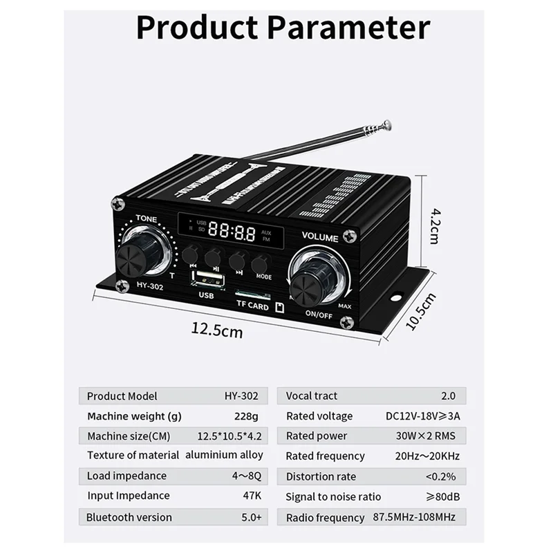 -MEOF Amplificatore Bluetooth digitale 12V Home Car 2 canali HIFI Altoparlante audio Ricevitore FM Mini amplificatore audio AMP di classe AB