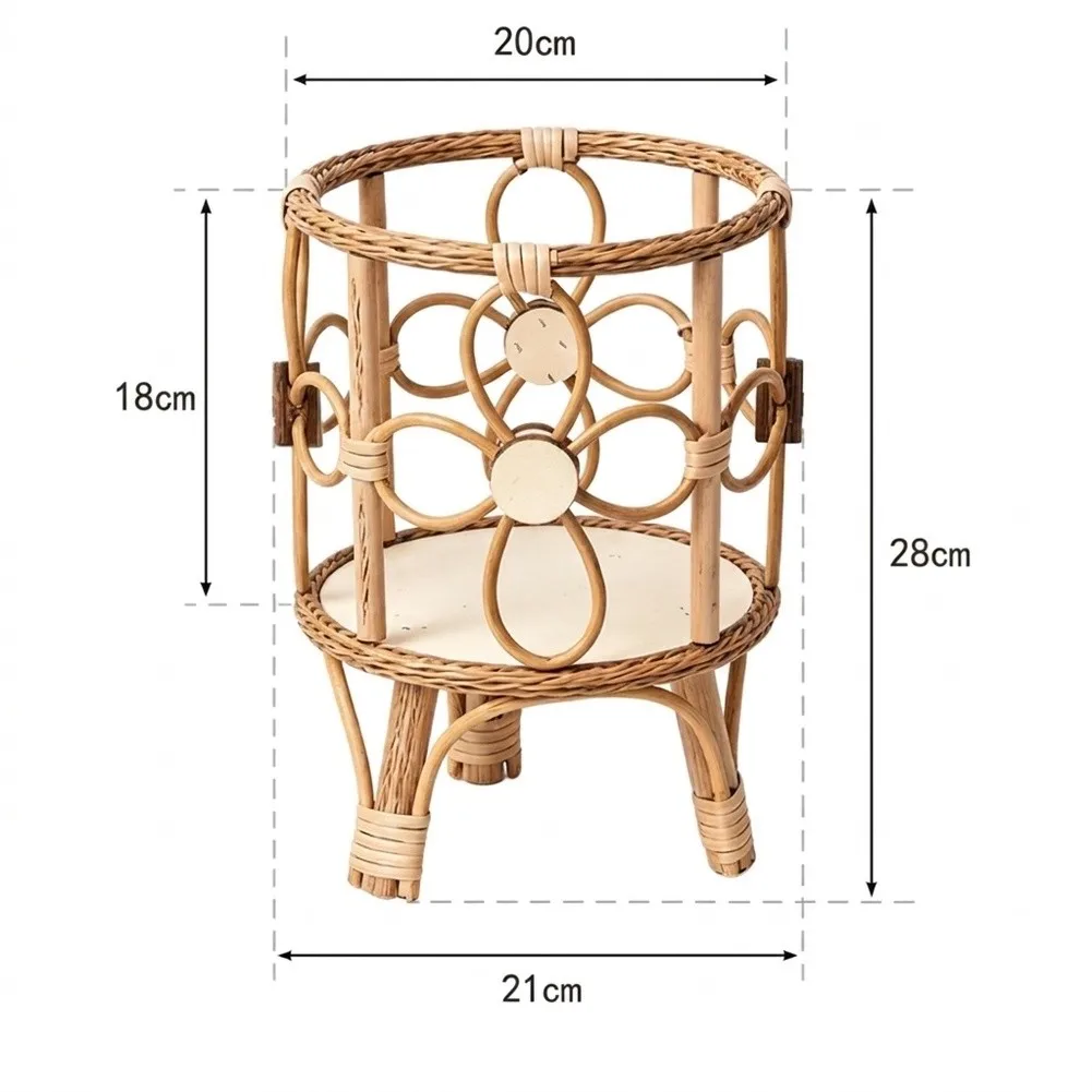 Woven Rattan Plant Stand with Solid Wooden Legs for Indoor Outdoor Plant Display Lightweight Space Saving Design