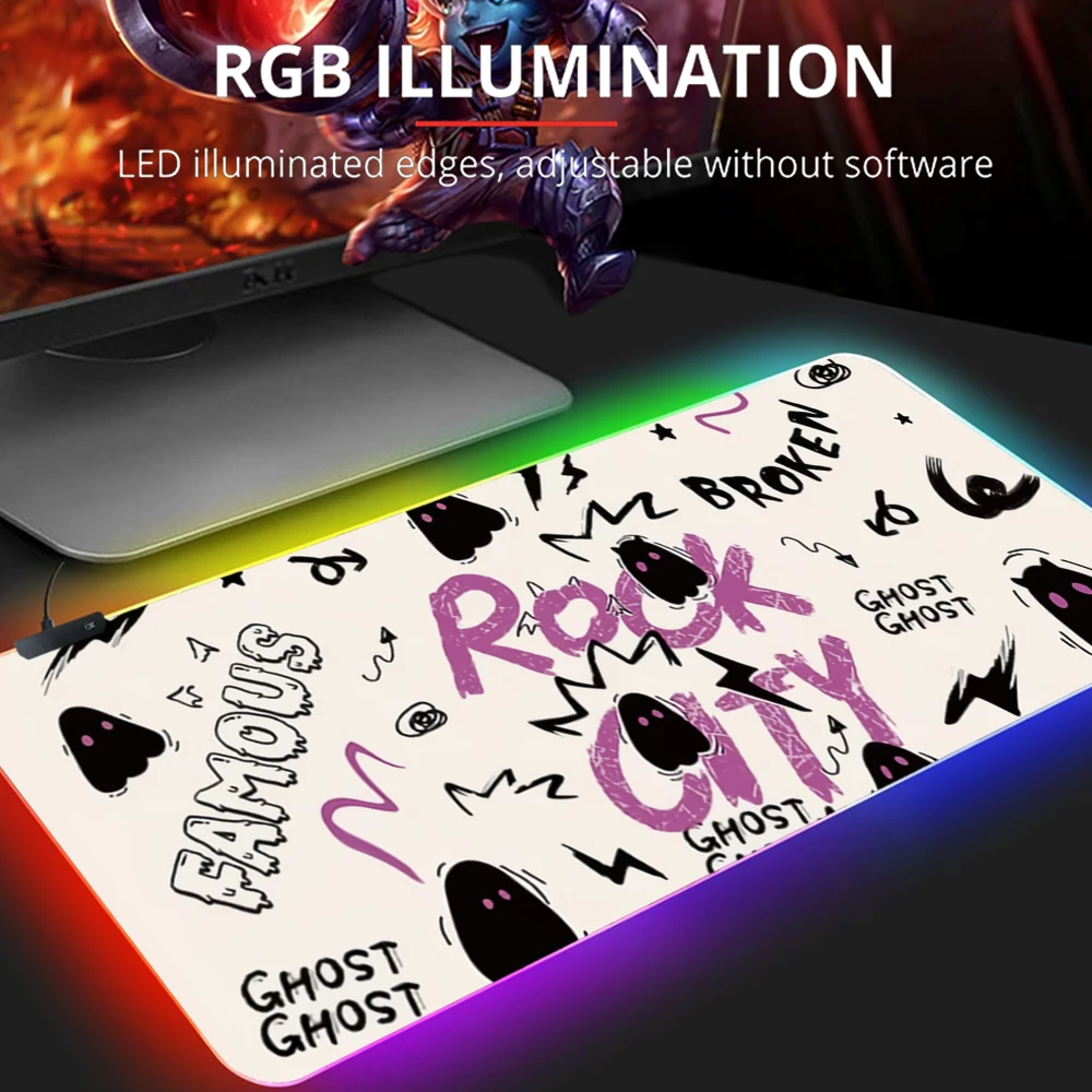 

Kawaii Ghost Mouse Pad With Rgb Computer Gamer Large Mause Backlight Gaming Xxl Laptop Mat Desktop Table Mausepad Anime Mats Pc