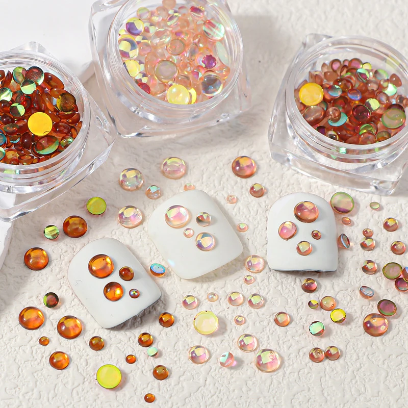 1Box DIY Nail Art Decoration 3D Maillard Mermaid Beads Brown Caramel Flat Crystal Bead Nail Drill For Manicure Design Accessory