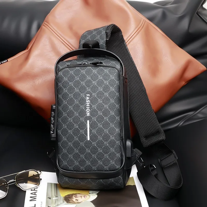 Designer Anti-theft Chest Bag for Men Pack Multifunction Shoulder Crossbody Bag Travel Short Bag Male USB Charging Chest Pack