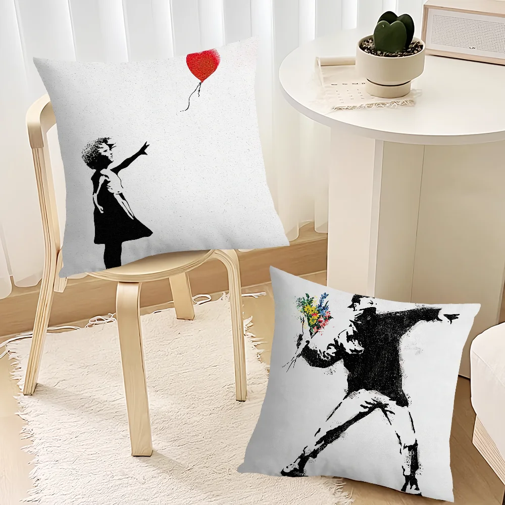 Graffiti Art Banksy cushion cover Living Room Accent Couch Back Support Square Lounge Restful Nap Companion Pillow Case