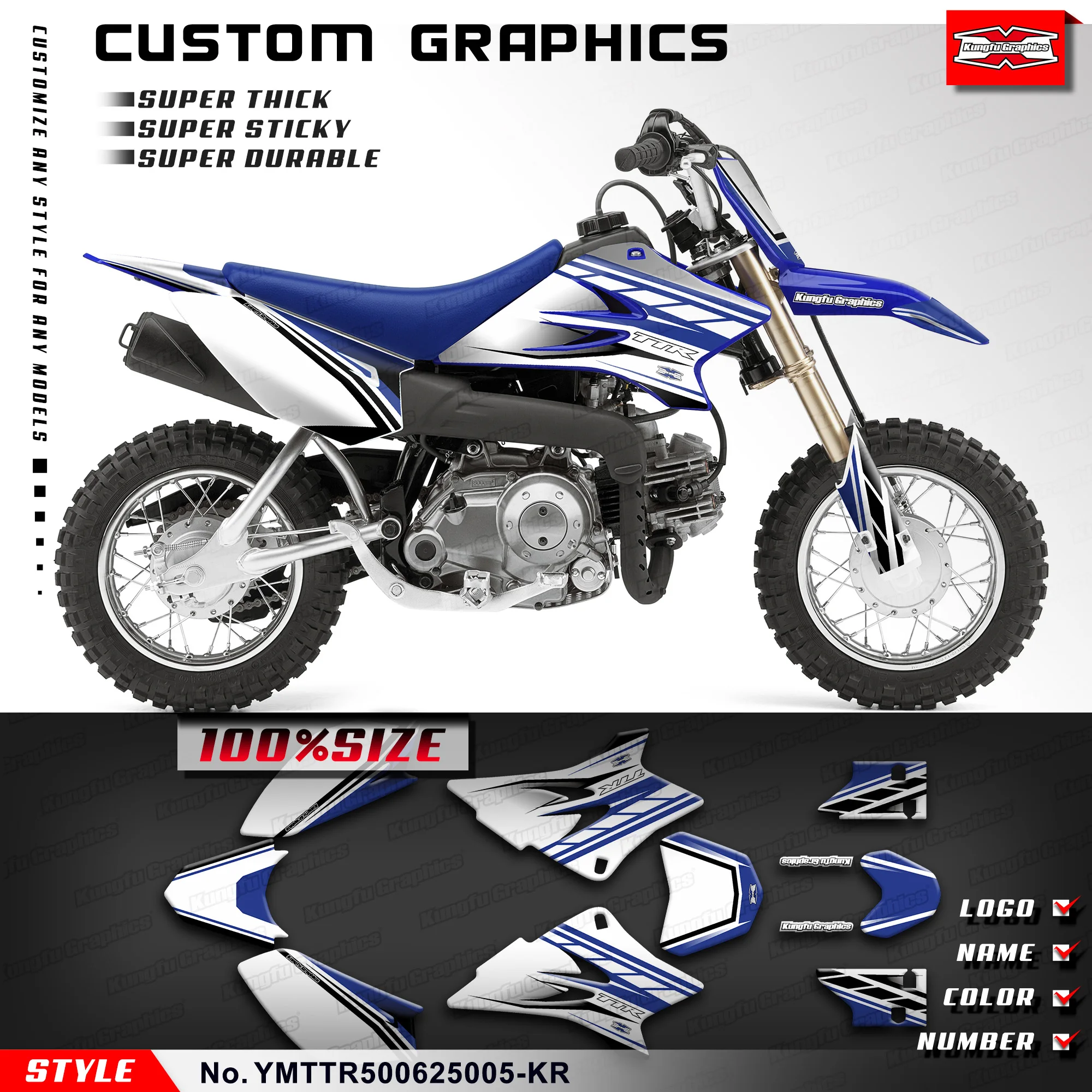

Наклейки KUNGFU GRAPHICS для мотоциклов Yamaha TT-R50E TTR 50 TT-R50 2006-2026, протектор, YMTTR500625005-KR