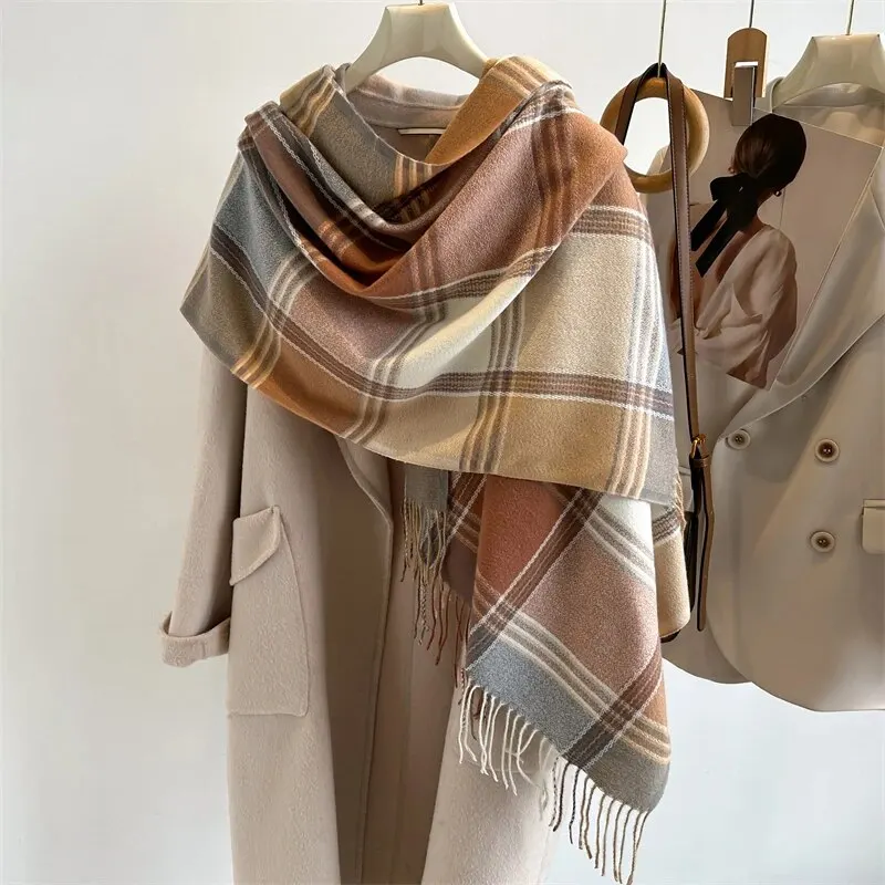 

2023 Warm Plaid Cashmere Shawl Poncho Winter Scarf Luxury Print Blanket Pashmina Wraps Bufanda With Tassel Casual Stoled Echarpe