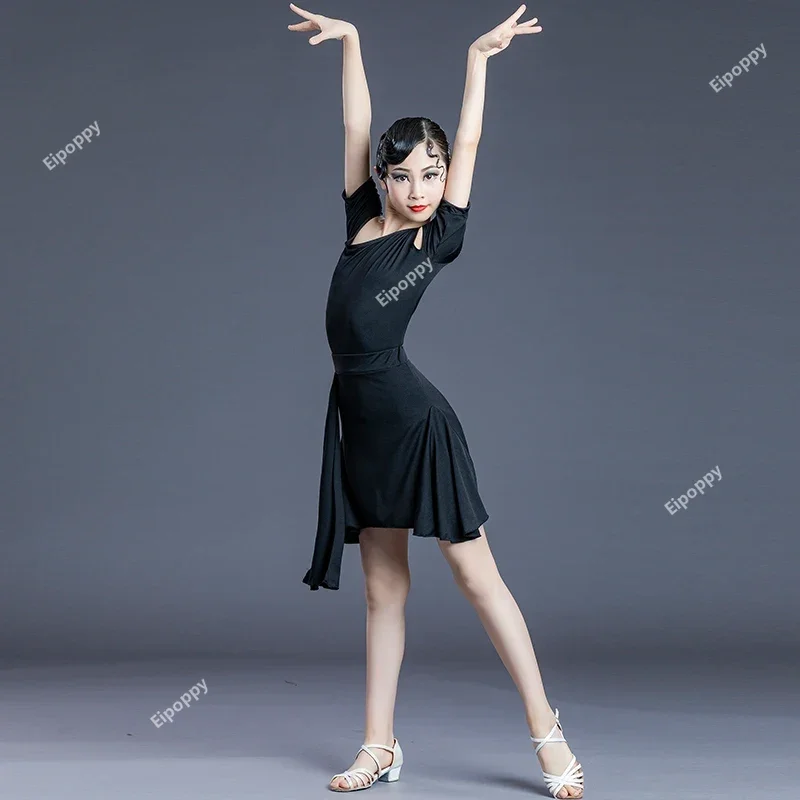 New Children Latin Dance Dress Summer Female Professional Training Suit Strapless Split Performance Competition Dance Wear