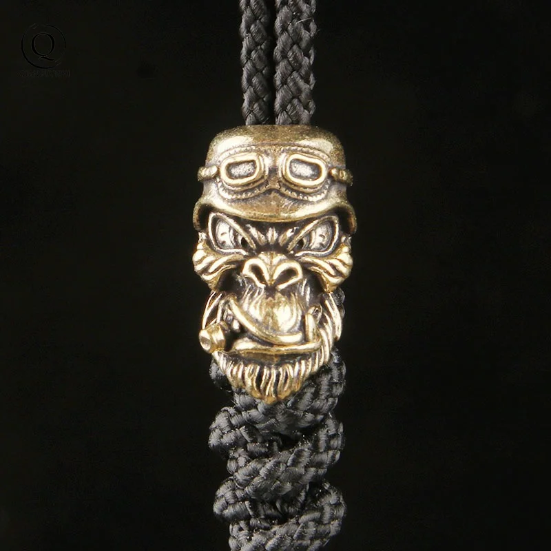 Gorilla Head Brass Knife Beads EDC Outdoor DIY Paracord Handmade Woven Lanyard Pendant Umbrella Rope Bracelet Charms Accessories
