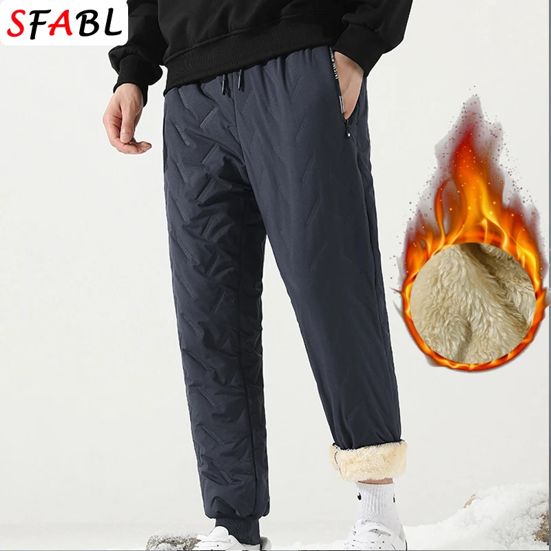 Thick Warm Pants Men Winter Waterproof Windproof Outdoor Sports Fleece Lining Trousers Men Pants Winter Thick Fleece Sweatpants