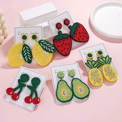 WELBACK Fruit Earrings Red Strawberry Watermelon Cherry Pineapple Mango avocado Bead Earring