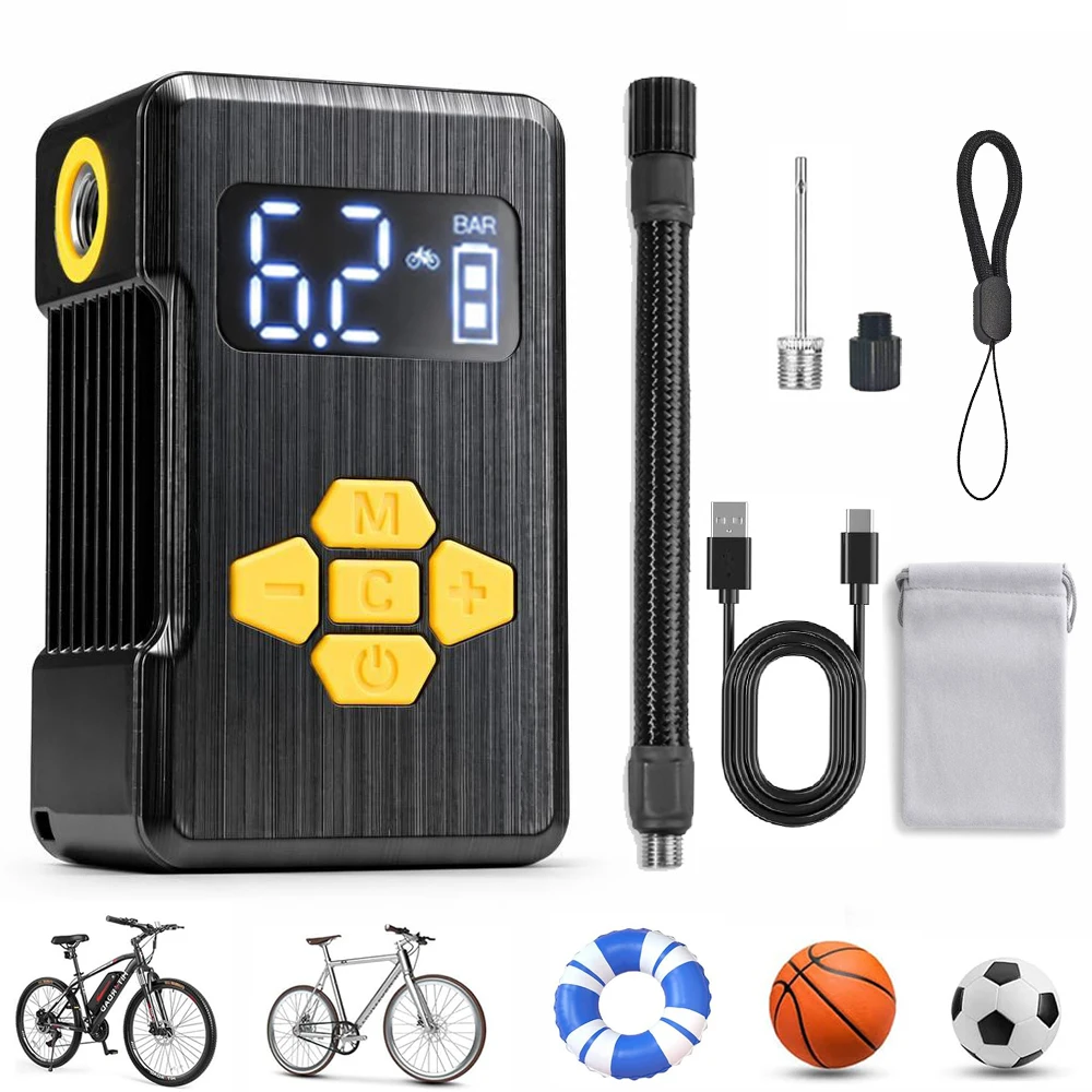 Cordless Tire Inflator Portable Air Compressor Bicycles Tire Pump with 2x500mAh Battery130PSI for Motorcycles Tires Ball Bicycle