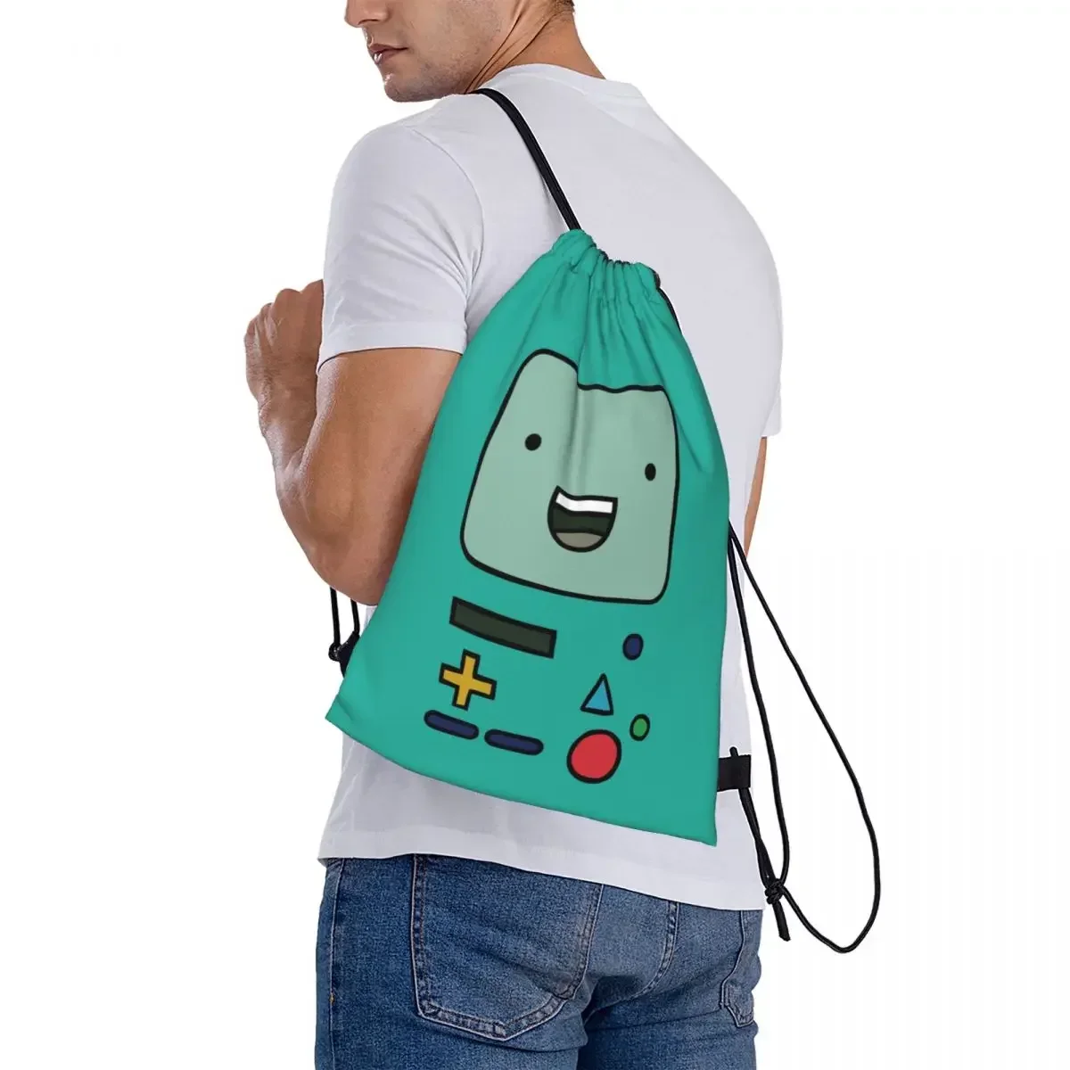 Adventure Time Anime BMO Backpacks Portable Drawstring Bags Drawstring Bundle Pocket Sports Bag BookBag For Travel Students