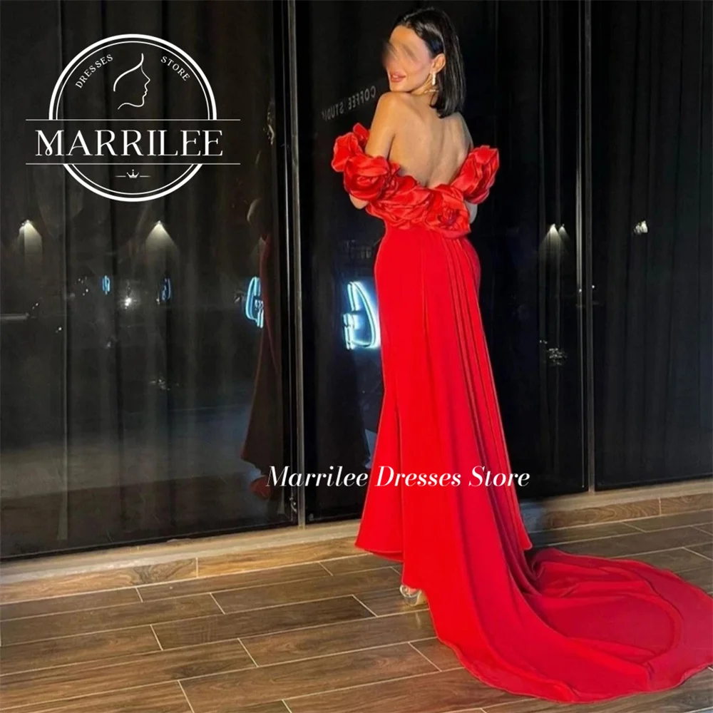 Marrilee Customized The Shoulder 3D Flowers Stain Meimaid Evening Dress Sexy Ankle Length Open Back Sleeveless Prom Patry Gowns