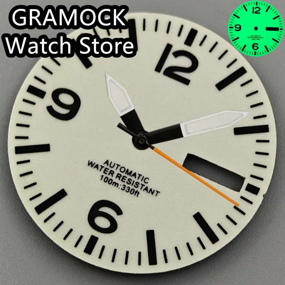 GRAMOCK 29 مللي متر الطيار الهاتفي مع الأيدي مجموعة كاملة مضيئة الهاتفي لحركة NH35 NH36 C3 سوبر الأخضر مضيئة أجزاء الساعة