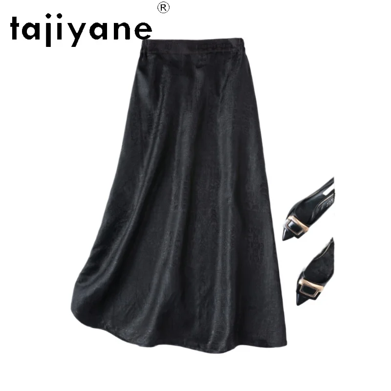 

TAJIYANE 100% Mulberry Silk Skirt Black Coffee Primary Color Long Skirts Elastic Waist Summer Skirt Woman Clothing 2025 юбка