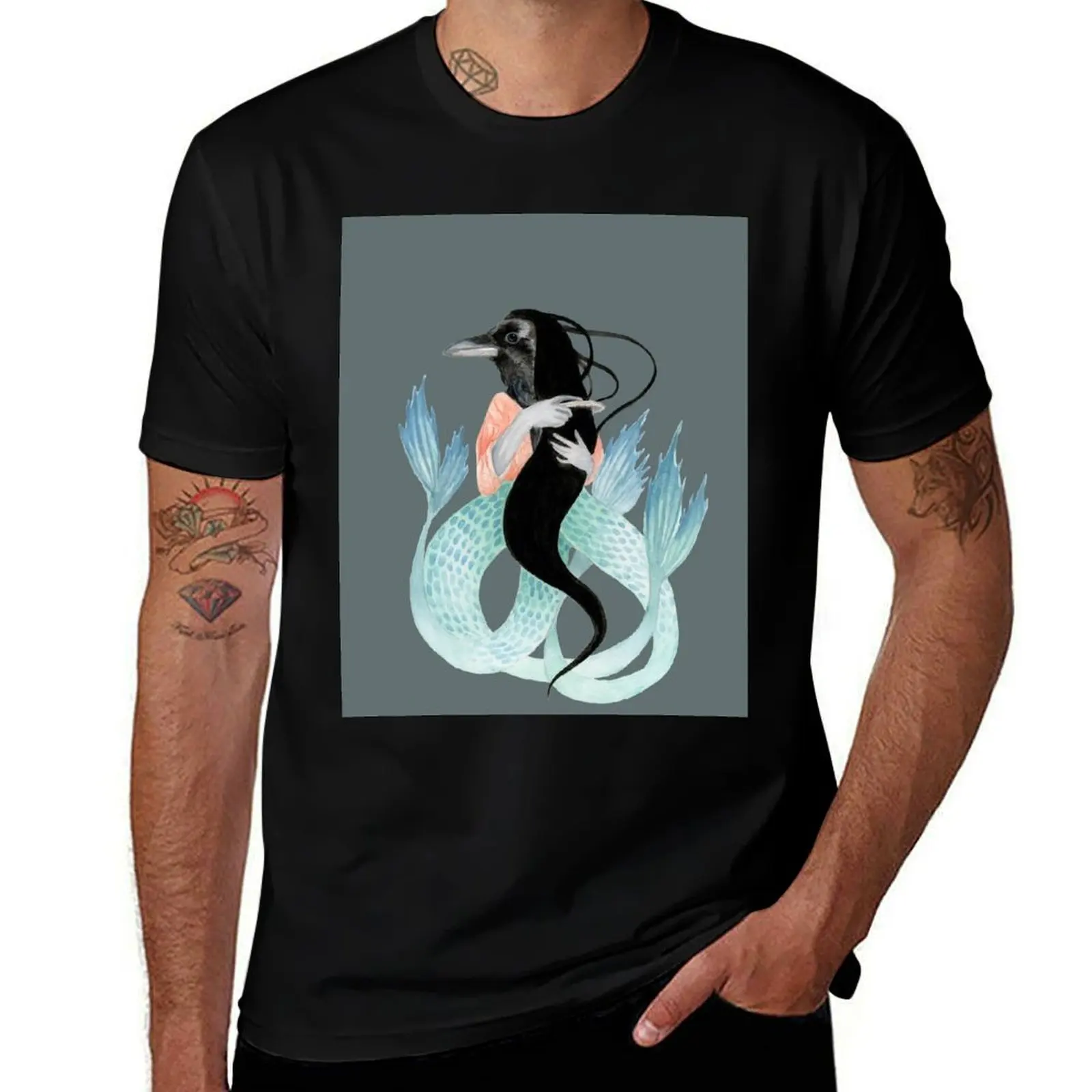 

Yokai Amabie on Colored Background T-Shirt funny t shirts man t shirt men 100% cotton luxury brand