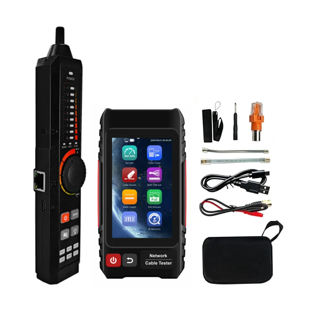 Tahlitech RJ45 UTP Network Cable Tester with Rechargeable Battery Ethernet Cable Tracer POE++ Detection Cable Length Meter RJ45