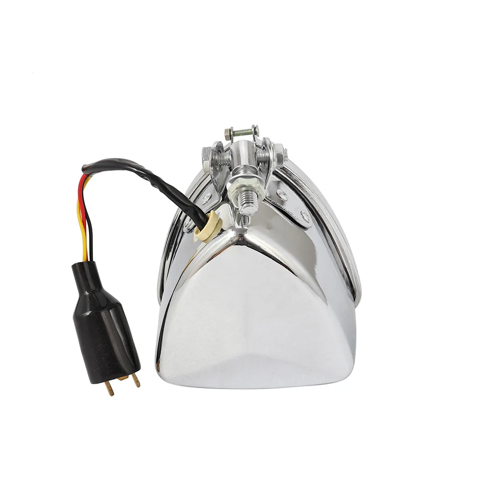 TCYATO レトロ改造バイクヘッドライト、三角形メタルフロント照明ヘッドライト、フロントヘッドライト