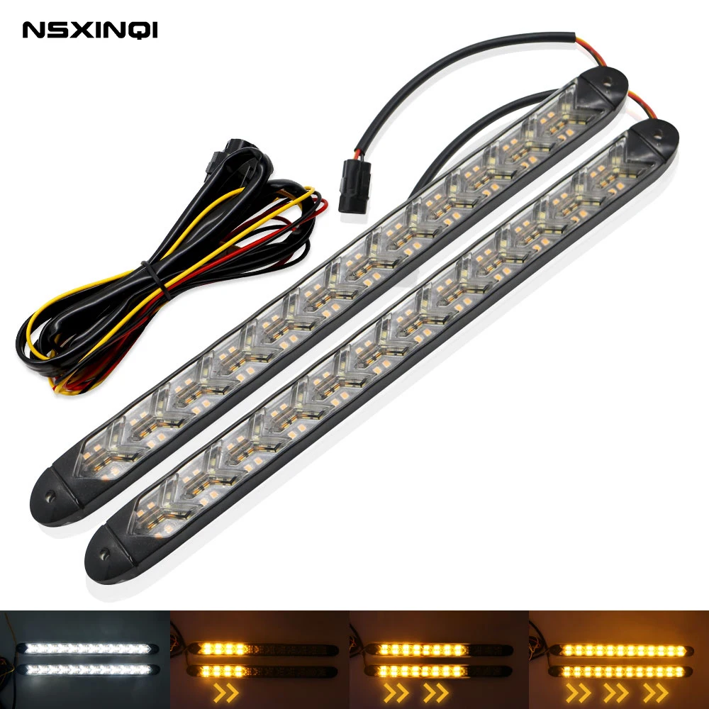 

2pcs 12LED Car Daytime Running Light 12V DRL Driving Turn Signal Fog Light White Amber sequentialLight Bar Car Styling Bulb