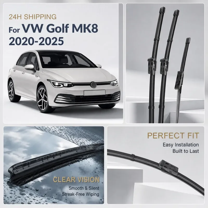 For Volkswagen VW Golf 8 MK8 2020-2025 Front Rear Windshield Wiper Blades Windscreen Window Rubber Refills 26 18 10 Inch
