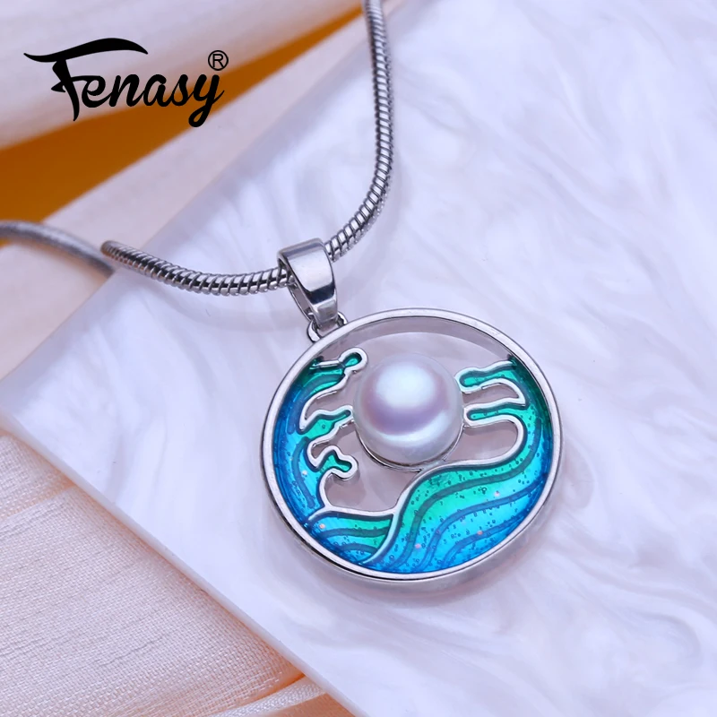 

FENASY Natural Freshwater Pearl Necklaces For Women Silver Color Round Pendant With Chain Party Jewelry Anniversary Gift