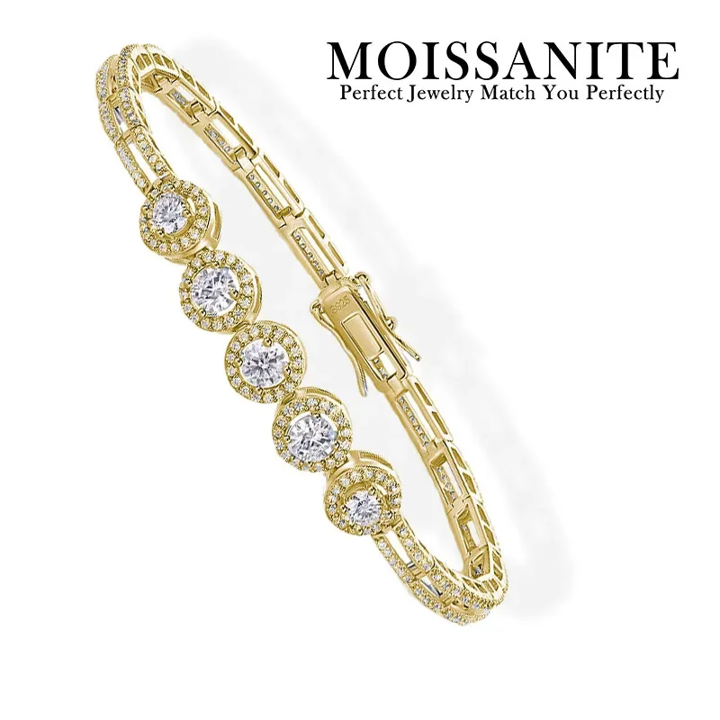 

16.4CTW Lab Grown Diamond Bracelet 18K Gold Plated Five Stone Round Design Hypoallergenic Comes with GRA Certificate