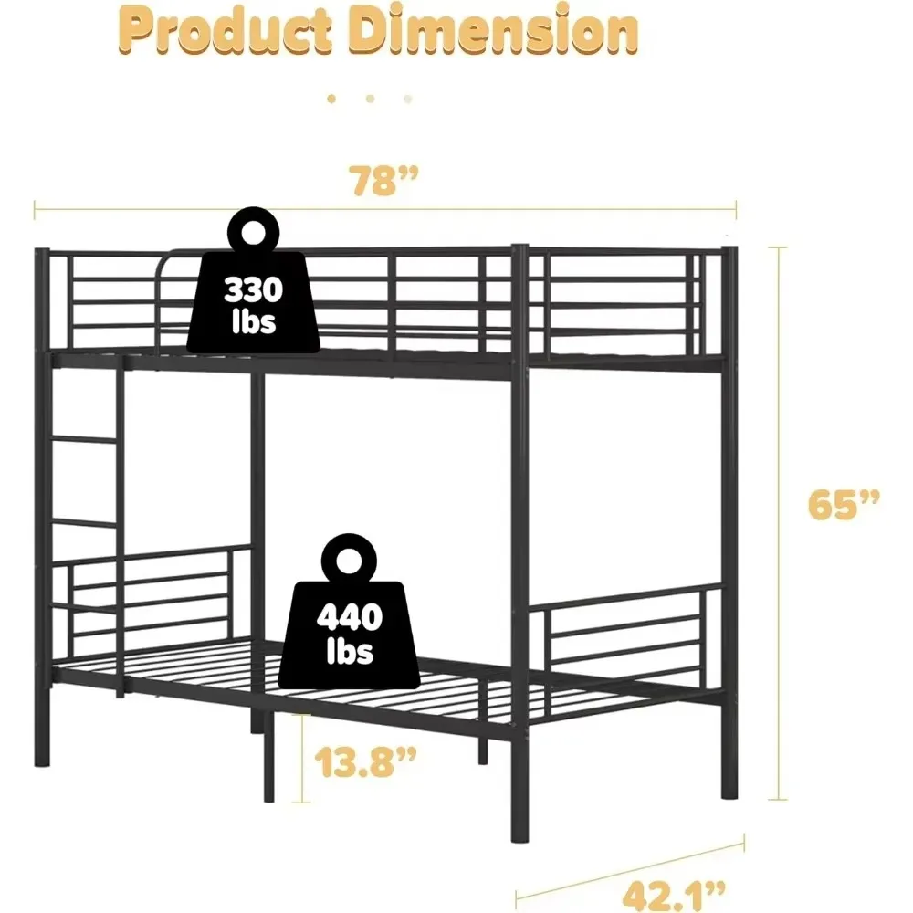 Bunk Bed Twin Over Twin, Twin Bunk Beds with Removable Ladder, Heavy Duty bed for Kids Adults, No Box Spring Needed, Beds