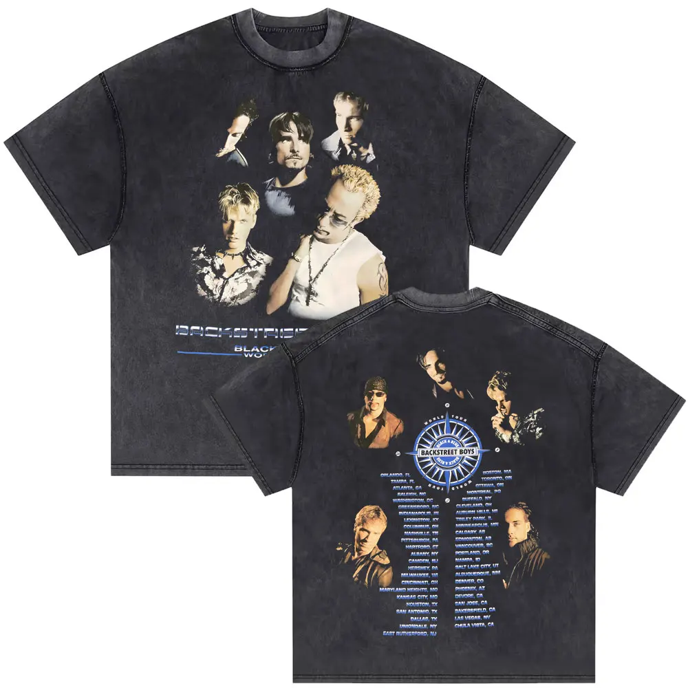 Washed Vintage Backstreet Boys Black & Blue World Tour Tshirt Boy Band Bsb Group Pop Music T-shirt Men Hip Hop Oversized T Shirt